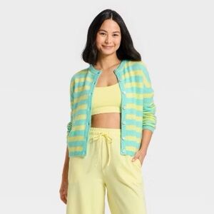 JoyLab Yellow and Green Striped Cardigan - NWT szXL